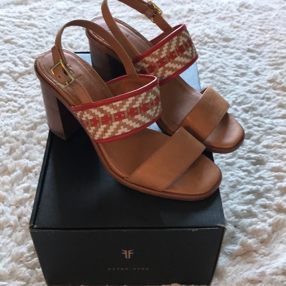 Frye Shoes - Frye Amy Woven Light Brown and Red Heels Size 7